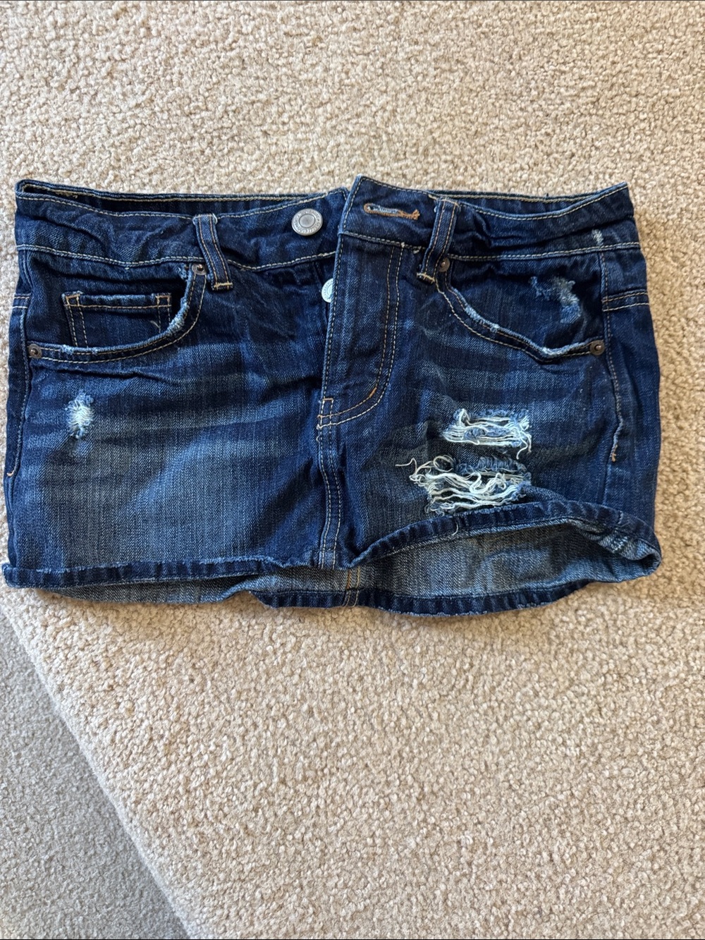 American Eagle Outfitters Dark Blue Distressed Jean Shorts